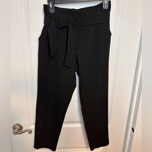 Petite Black Women's Pants With Belt Bow